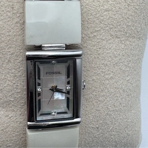 Fossil ES2050 MOP Dial White Ceramic Stainless Steel Link Watch
